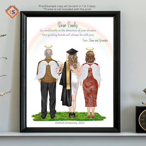 Graduation Remembrance Gift, Personalized Graduation,GRADUATION MEMORIAL PRINT,Graduation in Heaven,Graduation with Grandparents,Angel Wings