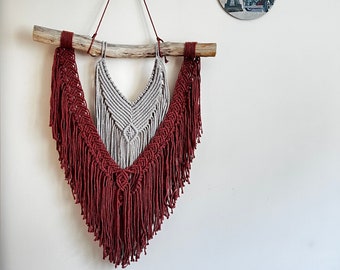 Two-colour Macrame Woven Wall Hanging | Real wood | Macramé Wall Decoration | Boho Wall Art | Gift for Her | Farmhouse Decor