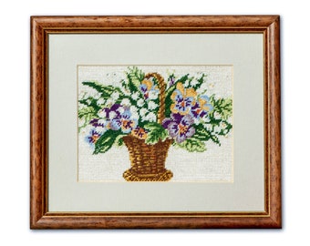 Needlepoint bouquet  | Finished embroidery art | Handmade framed art | Home décor | DMC threads