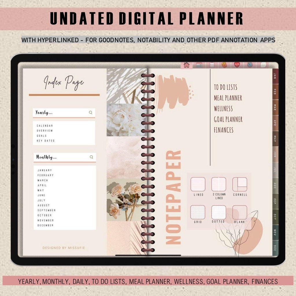 UNDATED Digital Planner With Hyperlinked Tabs for Goodnotes - Etsy