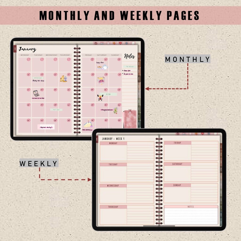 UNDATED Digital Planner With Hyperlinked Tabs for Goodnotes - Etsy
