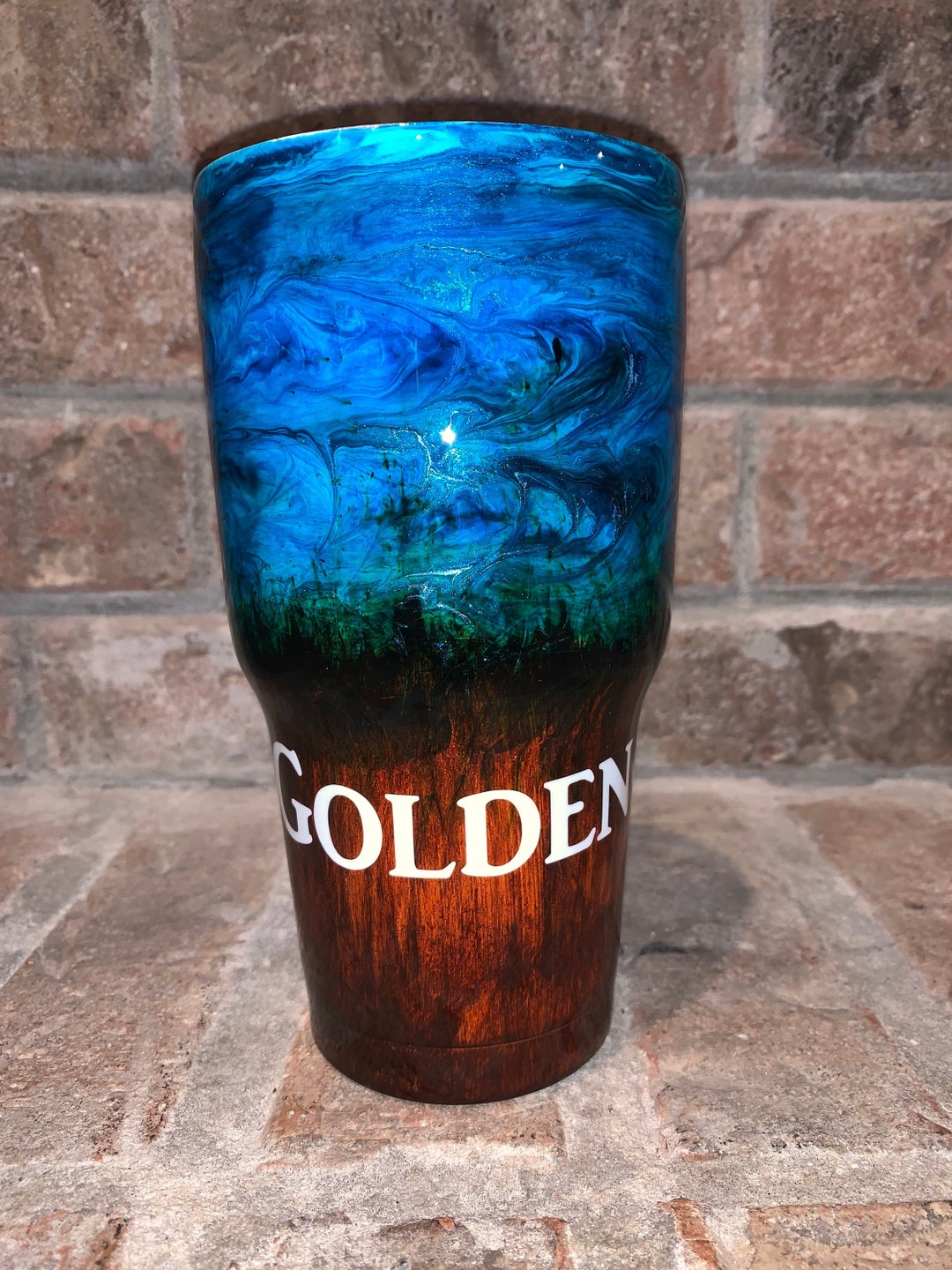 Mens Wood Grain Epoxy Tumbler Etsy