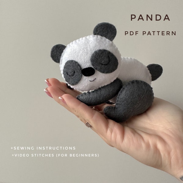 Panda plush pdf pattern felt animals cute ornament panda bear plushie pattern handmade stuffed toy tutorial funny ornament baby shower gift