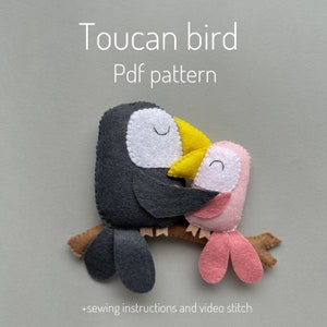 Set of 3 pdf plush pattern toucan felt birds pattern cute  valentines gift i love you ornament thinking of you gift seamless patterns