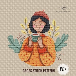 Cross stitch pattern girl ornament pdf pattern cross stitch woodland animals and flowers cute floral chart easy pattern for beginners