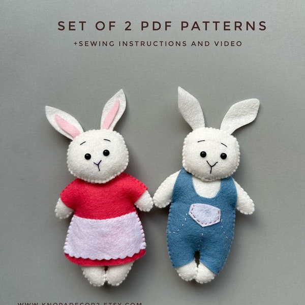 Set of 2 pdf bunny plush pattern woodland felt animals cute plushie ornaments rabbit funny Easter bunny ornaments sewing  plushie pattern