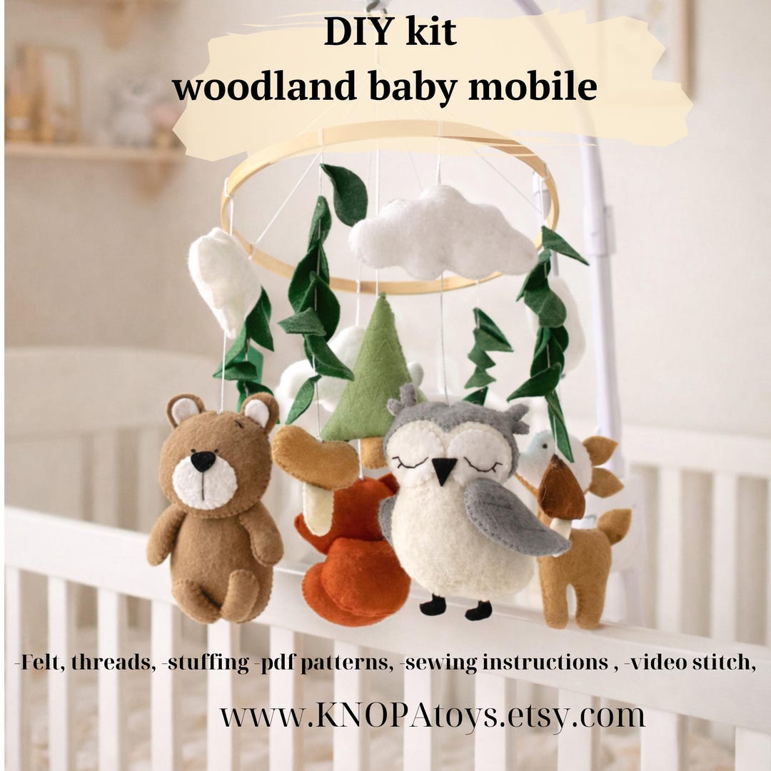 Make Your Own Woodland Baby Mobile Felt Bear Animals Ornament Diy Kit ...