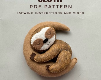 Sloth plush felt sewing pdf pattern funny ornaments handmade plushie pattern felt animals sloth ornament kawaii plush stuffed toys tutorial
