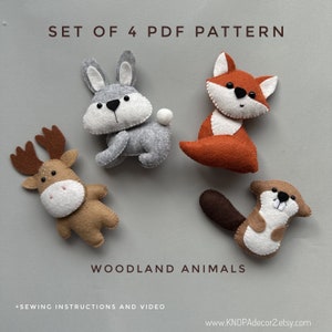 Set of 4 pdf woodland animals plush pattern fox ornament elk and beaver plushie pattern elk handmade baby shower gift baby mobile pattern