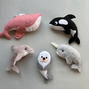 Set von 7 pdf Muster unter dem Meer Ornamente Whale Plüsch Muster Hai Plüschtier Baby Handy Muster handgemachte Filzgirlande lustige Verzierungen