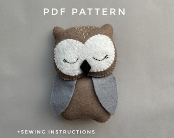 Owl plush pattern felt sewing pdf pattern woodland animals ornament plushie pattern owl ornament cute animals pattern stuffed toy tutorial