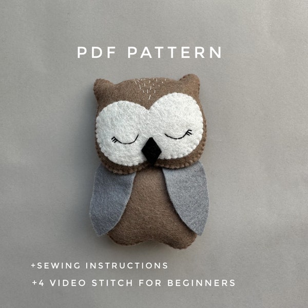 Owl plush pattern felt sewing pdf pattern woodland animals ornament plushie pattern owl ornament cute animals pattern stuffed toy tutorial