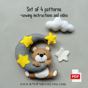Bear plush pdf felt pattern bear funny ornament baby mobile pattern felt animals diy cute plushie pattern handmade unique gifts plush toy