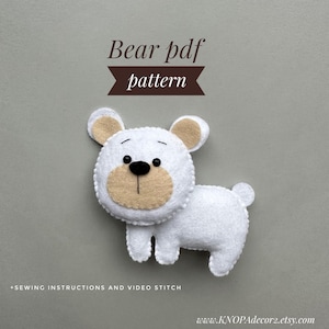 Bear plush pdf pattern felt ornament woodland animals plushie pattern polar bear ornament kawaii plush handmade gift baby funny ornament