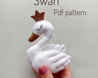 Swan plush pdf pattern felt sewing animals ornament swan toy garland baby girl ornament cute plush pattern funny ornament seamless tutorial