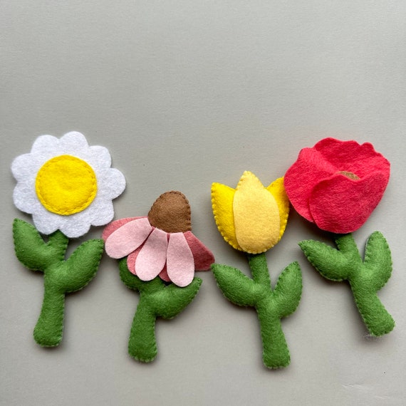 Set of 4 Pdf Pattern Felt Flowers Decor Plush Pattern Felt Cute