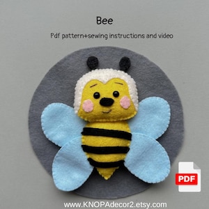 Cute bee plush pdf pattern felt sewing animals handmade insect bee toy baby ornament kawaii plush pattern funny ornament seamless tutorial