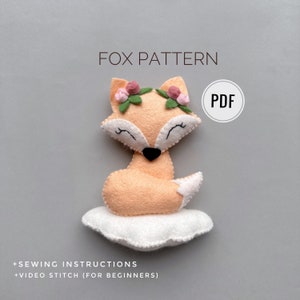Fox plush pattern felt sewing ornament  pdf woodland animals cute plushies pattern red fox ornament handmade gift kawaii stuffed claud