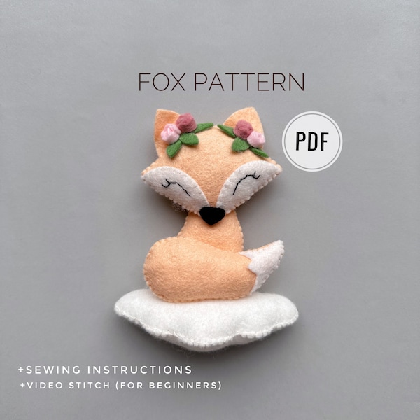 Fox plush pattern felt sewing ornament  pdf woodland animals cute plushies pattern red fox ornament handmade gift kawaii stuffed claud