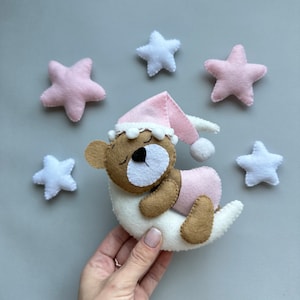 ベビーモビールのパターン クマのぬいぐるみ 森の動物 4 個セット PDF ぬいぐるみのパターン クマの飾り フェルトの縫製パターン 雲 かわいい手作りの飾り