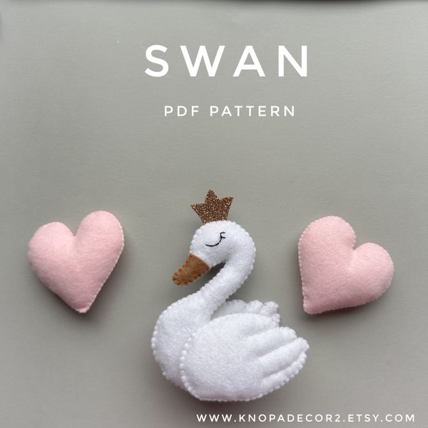 Swan and heart pdf pattern felt animals ornament plush pattern birds felt garland tutorial baby girl ornament handmade plushie pattern toy