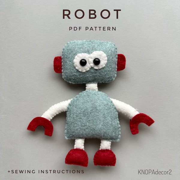 Robot toy felt sewing pdf pattern how to made stuffed toy handmade plush birthday ornament cute plush doll pattern cosplay plushie unique