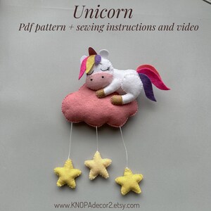 Unicorn plush pdf pattern felt garland cute ornament handmade unicorn baby gift funny plushie name felt ornament baby mobile pattern