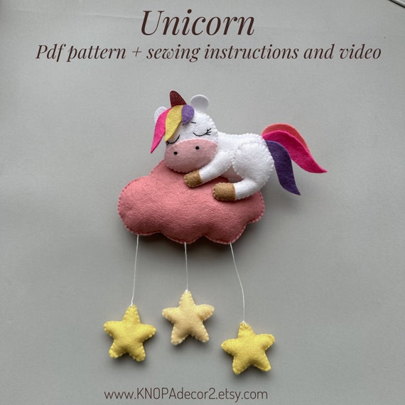 Unicornio peluche pdf patrón fieltro guirnalda lindo adorno hecho