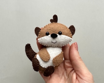 Otter ornament felt sewing pdf pattern otter plush funny ornament woodland animals handmade otter gift stuffed toy tutorial and video