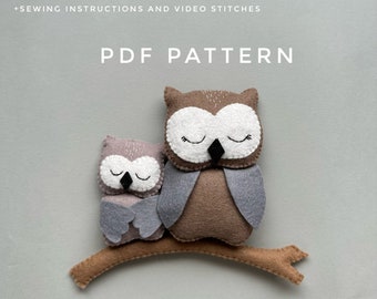 PDF pattern stuffed owl plush ornament woodland owl felt animals pattern woodland animals cute ornament baby mobile pattern plushie owl gift