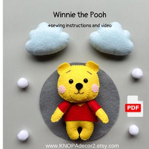 Winnie the Pooh pdf plush pattern funny felt ornaments stuffed toys tutorial kawaii plushie pattern baby mobile pattern handmade decor
