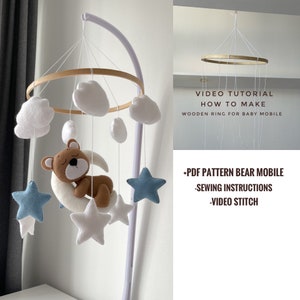 Tutoriel vidéo sur la fabrication d'un socle en bois et d'un motif ours en peluche pour lit de bébé mobile, bricolage en feutre, décoration pour chambre de bébé fait main