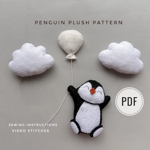 Penguin ornament pdf plush pattern Christmas ornament handmade penguin gift baby mobile pattern kawaii plushie felt animals tutorial