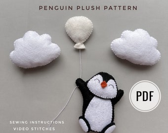 Penguin ornament pdf plush pattern Christmas ornament handmade penguin gift baby mobile pattern kawaii plushie felt animals tutorial