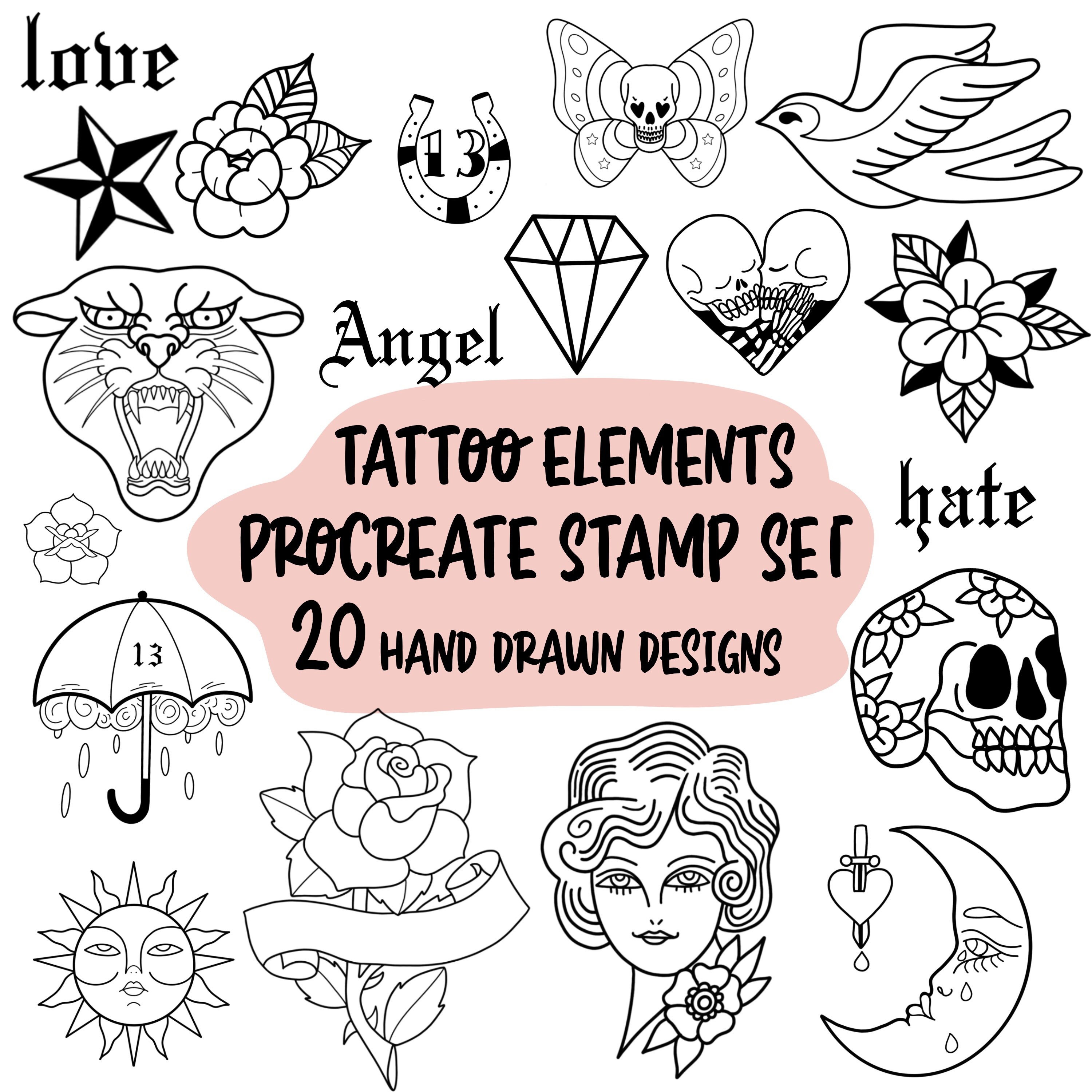 Tattoo Elements / Doodles Procreate Stamp / Brush Set Bundle / | Etsy ...