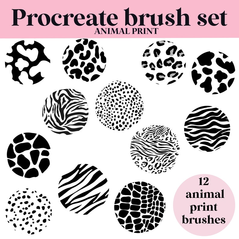 Animal print Procreate brush set leopard zebra cow pattern bundle 