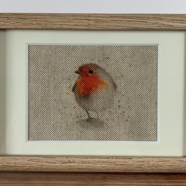Robin linen fabric framed picture