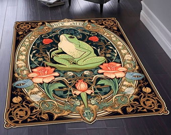 Cottagecore Frog Couple Rug, Frog Rug, Kids Room Rug, Jungle Frog Floral Bedroom Rug, Cottagecore Aesthetic Room Home Decor, Whimsical Toad