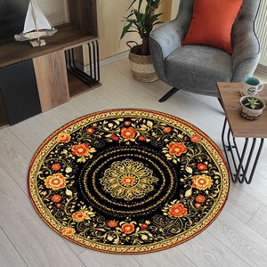 Alfombra redonda floral: alfombra de flores bohemias exóticas