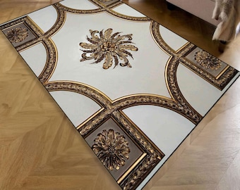 Luxury Baroque Style Area Rug - Elegant Gold and White Ornamental Design,Gold and White Rug,Classic Ornamental Design,Victorian Rug Design