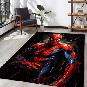 Alfombra de Spiderman, alfombra de dibujos animados, alfombra para habitación de niño, alfombras para niños, regalo para él, regalo para ella, alfombra lavable a máquina, alfombra para dormitorio, alfombras fáciles de limpiar
