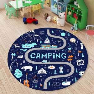 Bunter Kinder Spielzimmer Teppich, Spaß Stadt Karte Teppich mit Straßen, Tiere & Züge Lernspielmatte für Kinder,Kinderzimmer,Klassenzimmer Kleinkind Zimmer