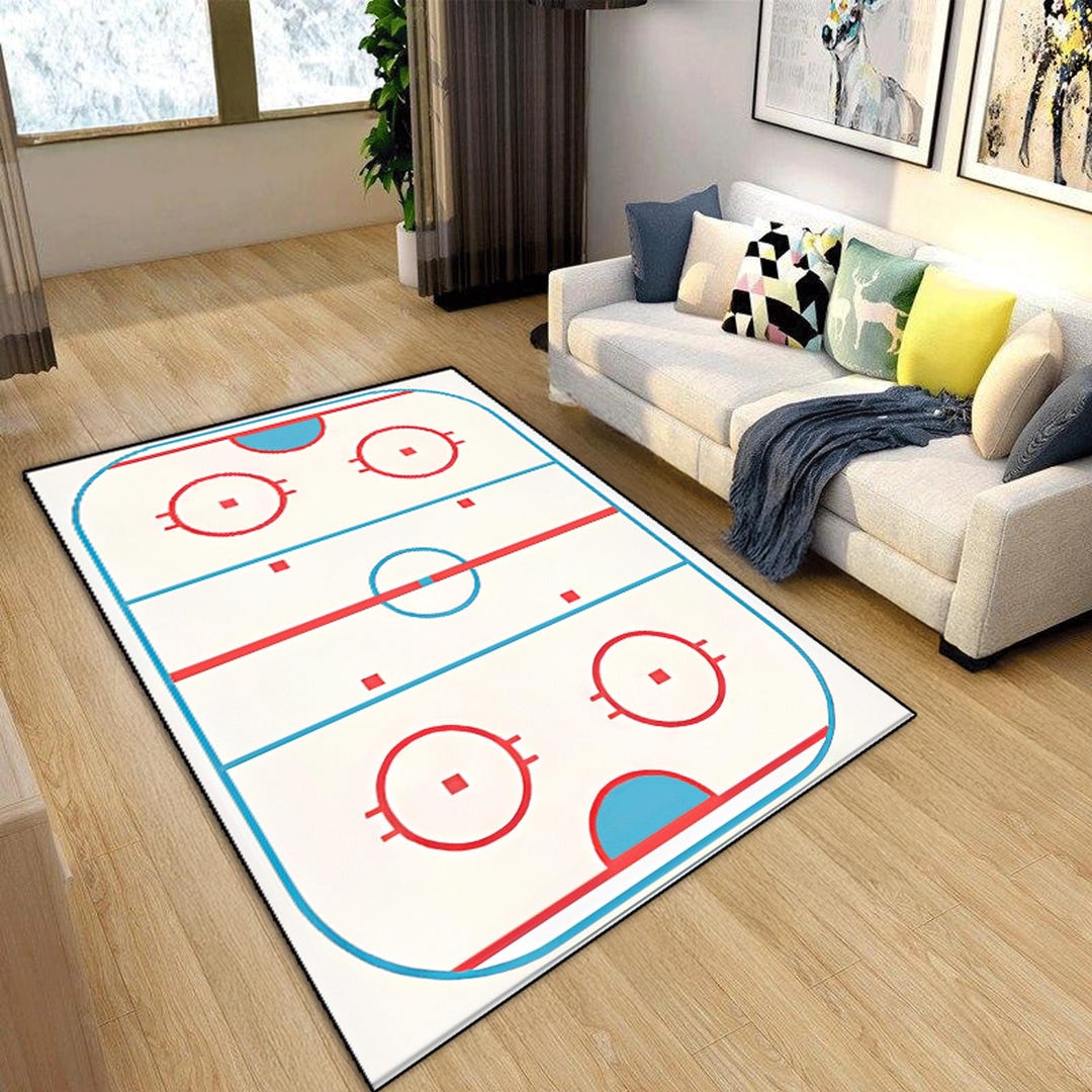 Rinkle Rugs Ice Hockey Rink Rug for Gamer Room – Cool Hockey Theme Rug, Your Hockey ...