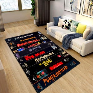 Tapis rétro pour films d'horreur : décoration de salle de cinéma nostalgique de style VHS