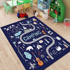 Bunter Kinder Spielzimmer Teppich, Spaß Stadt Karte Teppich mit Straßen, Tiere & Züge Lernspielmatte für Kinder,Kinderzimmer,Klassenzimmer Kleinkind Zimmer