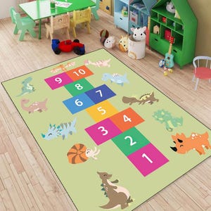 Bunter Kinder Spielzimmer Teppich, Spaß Stadt Karte Teppich mit Straßen, Tiere & Züge Lernspielmatte für Kinder,Kinderzimmer,Klassenzimmer Kleinkind Zimmer