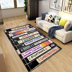 Retro Horror Movie Rug: Nostalgic VHS Style Cinema Room Decor