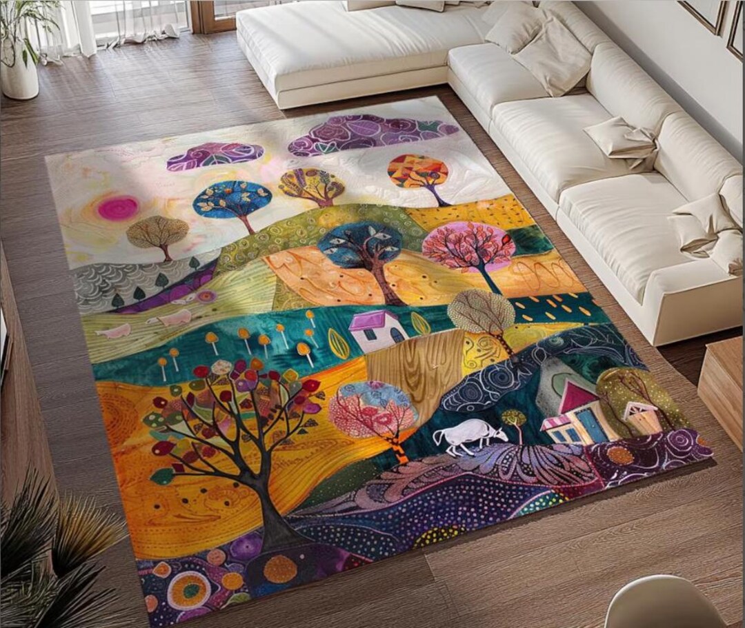 Fantasy Rug Collection Colorful Fantasy Forest Rug – Abstract Nature Art Area Rug for Living ...