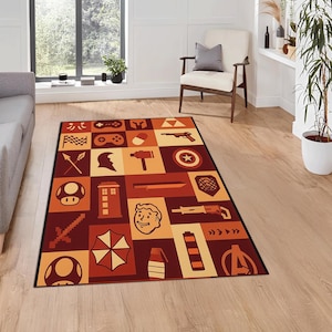 Retro Game Rug, Gaming Decor, Gift For Gamer,Gaming Room Decor, Super Hero Guns,Video Game Mat, Gaming Rug,Video Game Guns,Area Rug,Kids Rug