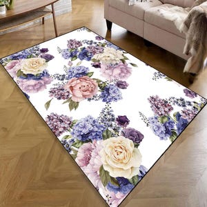Vintage Teppich mit Blumenmuster - Eleganter Teppich mit Rosendruck, Shabby Chic Rosenteppich - Pastellfarbener Blumenteppich für Zuhause, Cottagecore-Dekor, Boho Blumenteppich